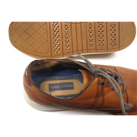Vince Camuto Eadwine Cognac Brown Leather Oxford Derby Casual Dress Shoe Men 13